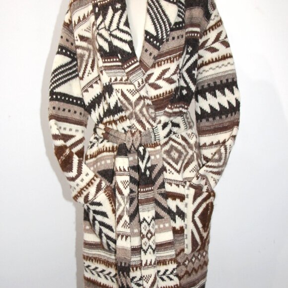 Polo Ralph Lauren Wool-Alpaca-Blend Geo-Motif Shawl Collar Belt Coatigan  M $798 - Picture 7 of 16